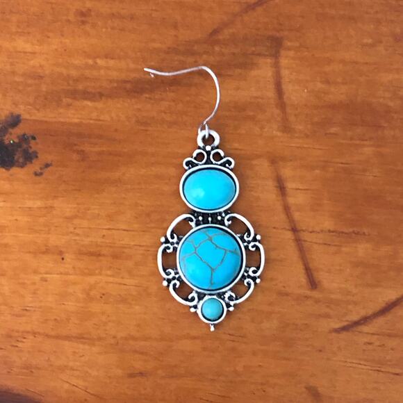 Sonoma Bohemian Silver Plated Turquoise Stone Drop Bohemian Drop Earrings - Picture 4 of 5